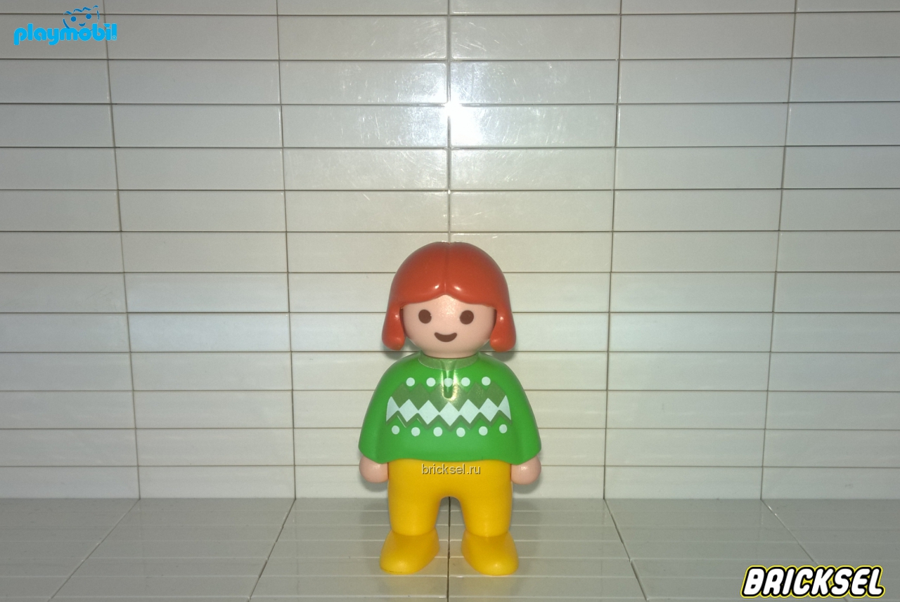 Плеймобил 123 Девочка рыжая в зеленом с ромбиками зимнем свитере, Playmobil 1-2-3, редкая