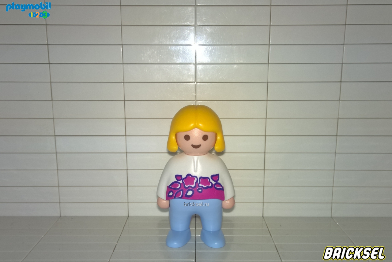 Плеймобил 123 Девочка блондинка в бело фиолетовом свитере, Playmobil 1-2-3, не частая