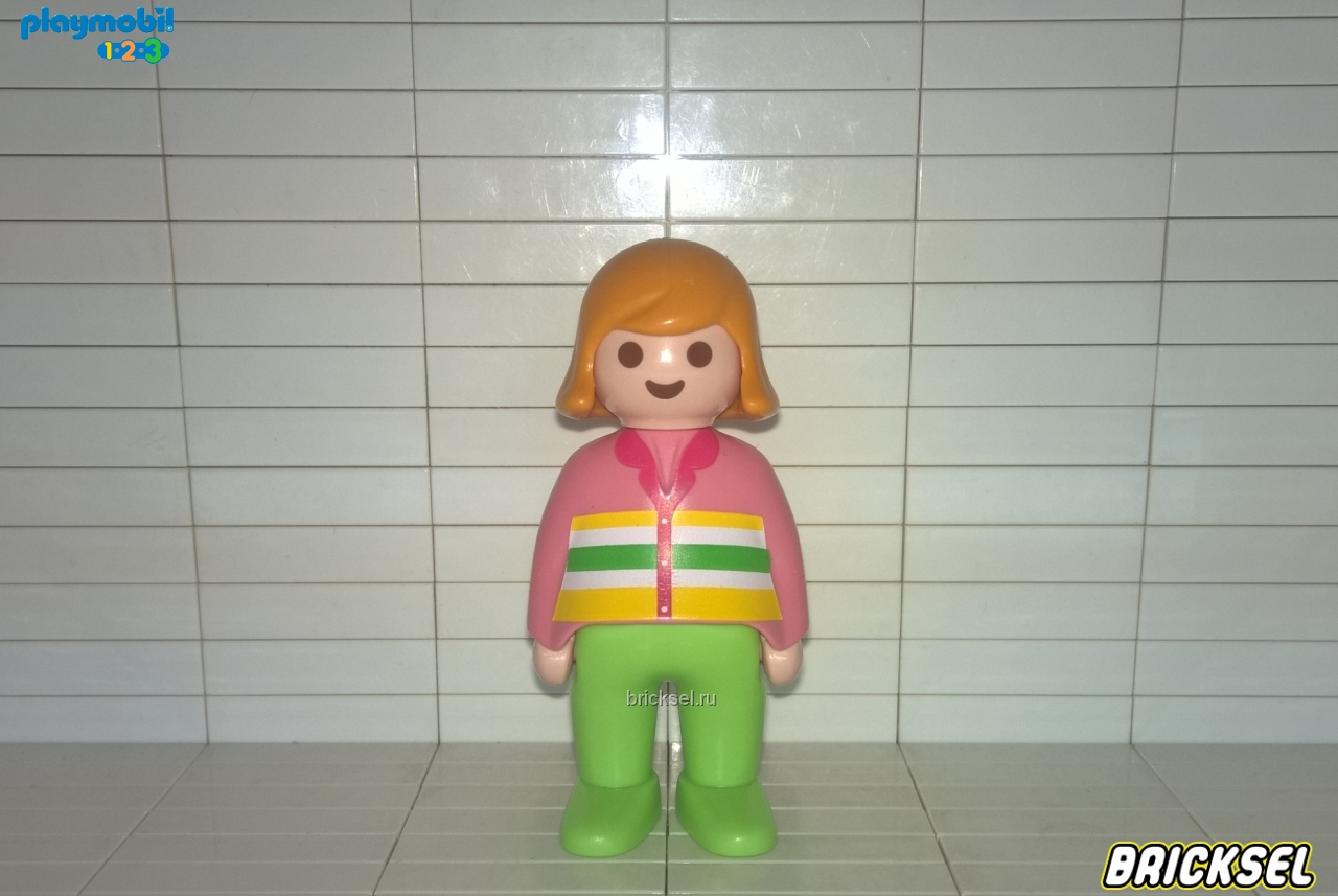 Плеймобил 123 Девочка с рыжими волосами в салатовых брюках и розовой рубашке с желтыми белыми и салатовыми полосами, Playmobil 1-2-3