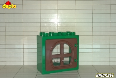 Окно 2х4 зеленое с коричневой створкой домиком